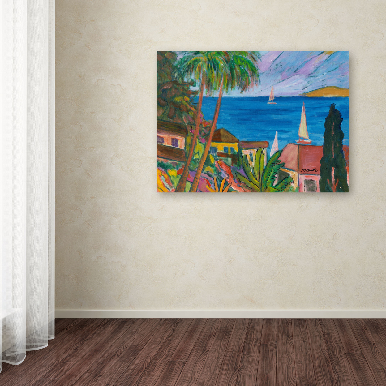 Manor Shadian 'Three Sails On The Pacific' Canvas Wall Art 35 X 47 Inches
