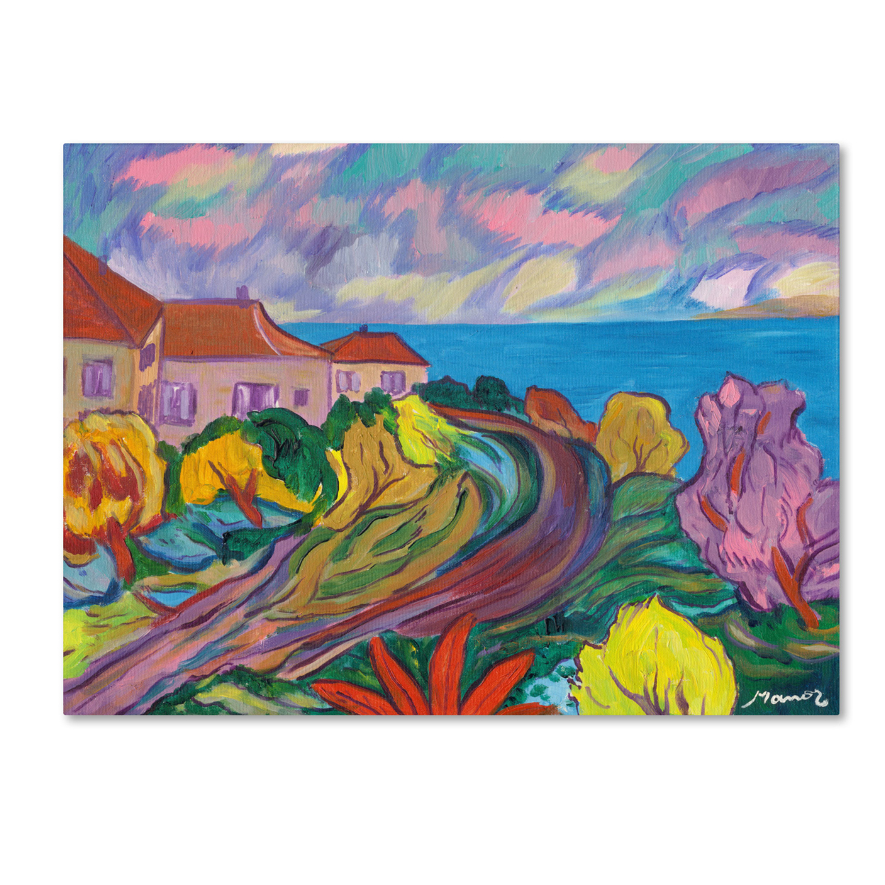 Manor Shadian 'Winding Path By Ocean' Canvas Wall Art 35 X 47 Inches