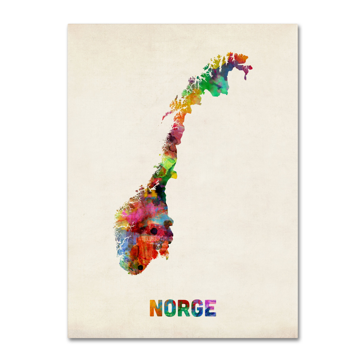 Michael Tompsett 'Norway Watercolor Map' Canvas Wall Art 35 X 47 Inches