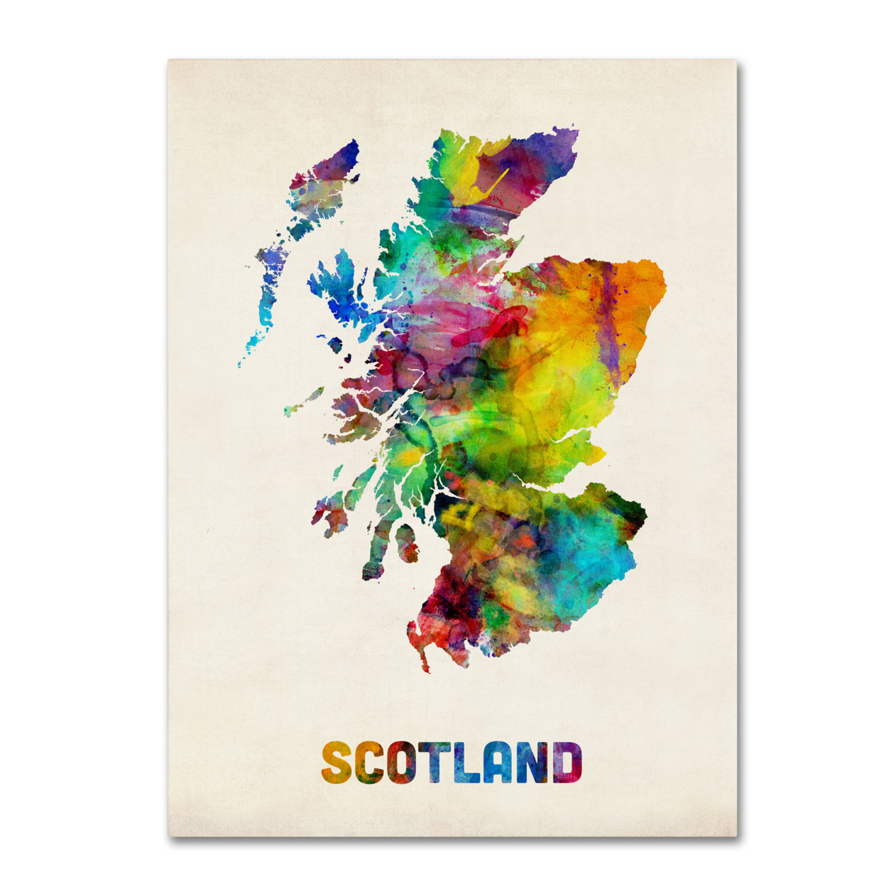 Michael Tompsett 'Scotland Watercolor Map' Canvas Wall Art 35 X 47 Inches