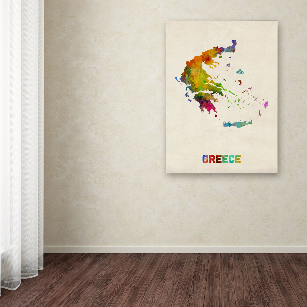 Michael Tompsett 'Greece Watercolor Map' Canvas Wall Art 35 X 47 Inches