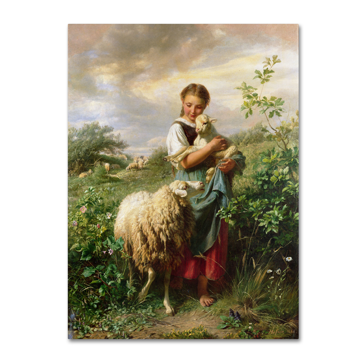 Johann Hofner 'The Shepherdess 1866' Canvas Wall Art 35 X 47 Inches