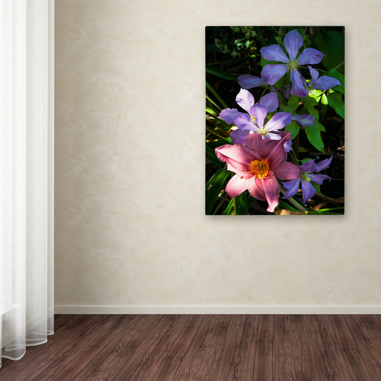 Kurt Shaffer 'Clematis And Lily' Canvas Wall Art 35 X 47 Inches