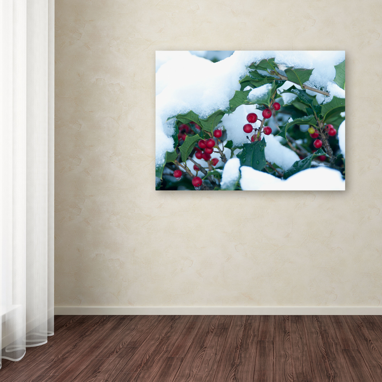 Kurt Shaffer 'Holly In The Snow' Canvas Wall Art 35 X 47 Inches
