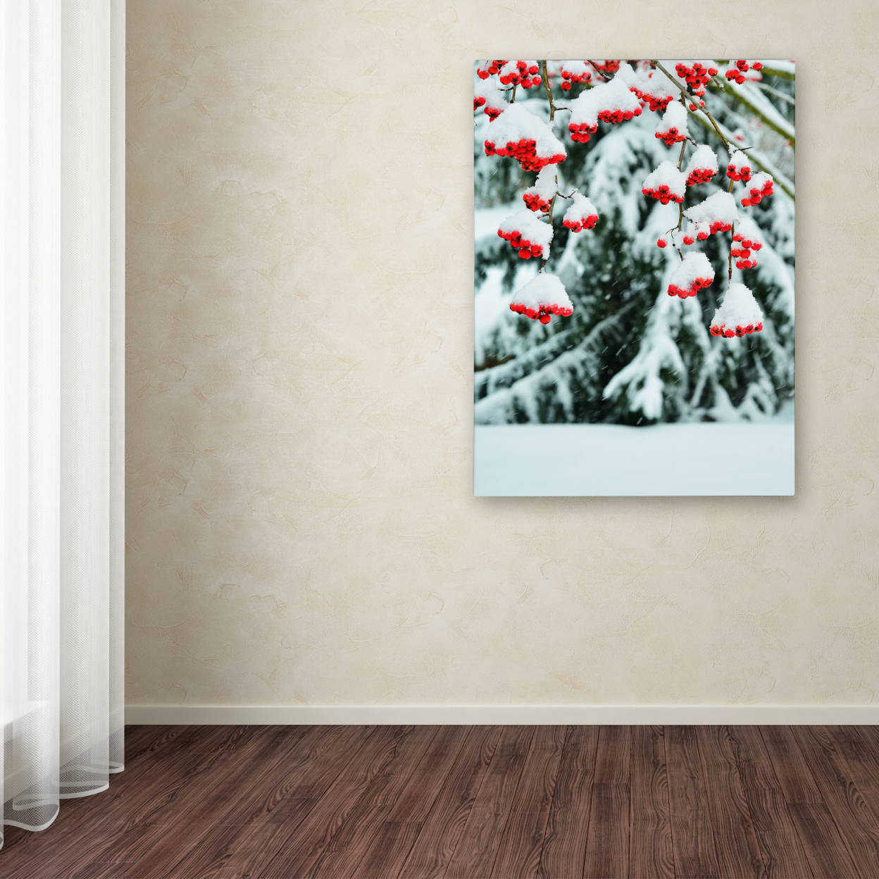 Kurt Shaffer 'Winter Berries And Pine' Canvas Wall Art 35 X 47 Inches