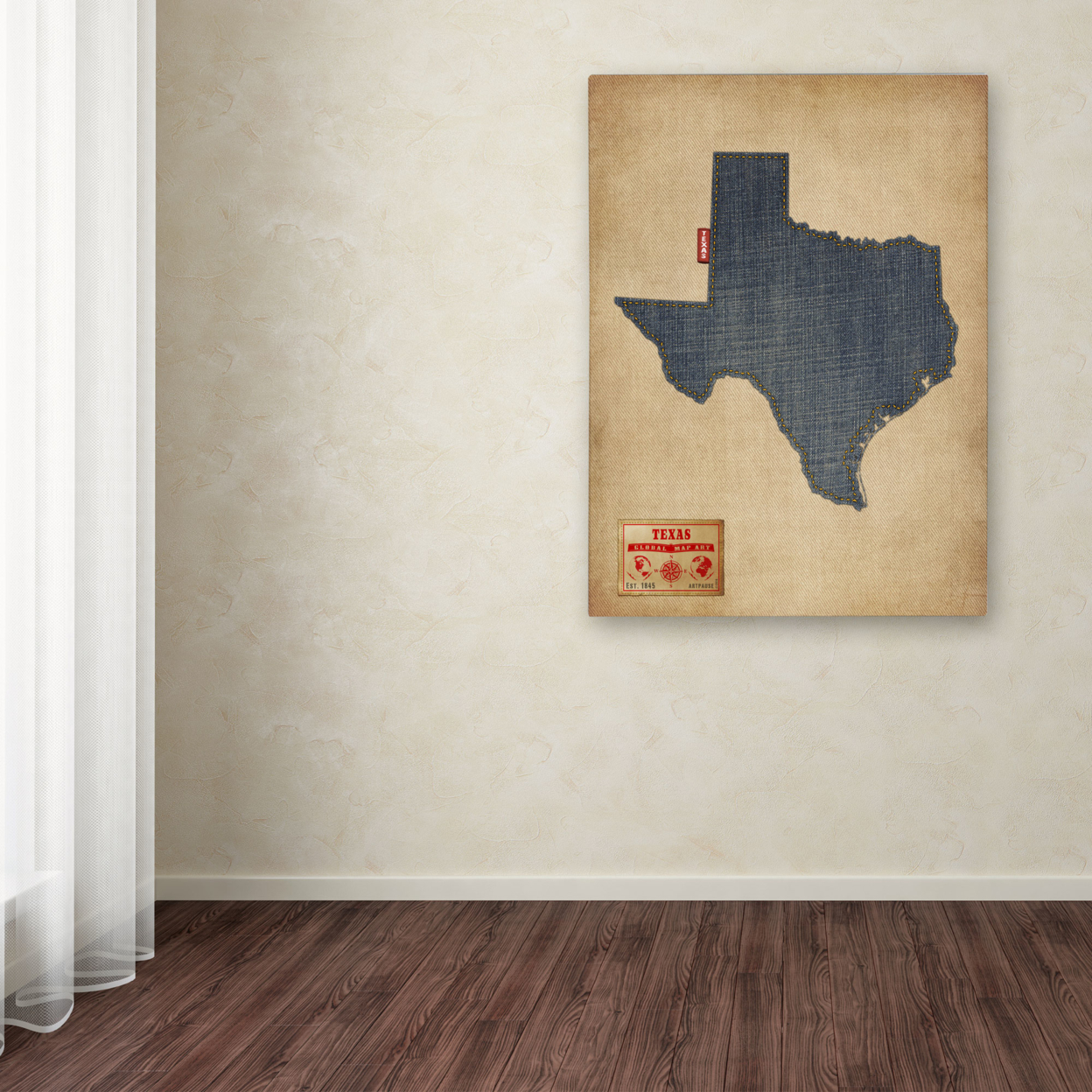 Michael Tompsett 'Texas Map Denim Jeans Style' Canvas Wall Art 35 X 47 Inches