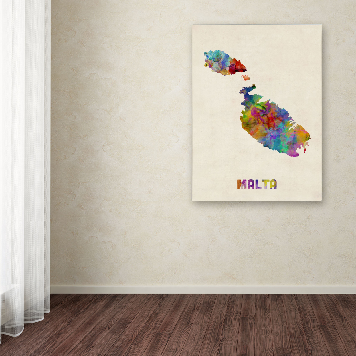 Michael Tompsett 'Malta Watercolor Map' Canvas Wall Art 35 X 47 Inches