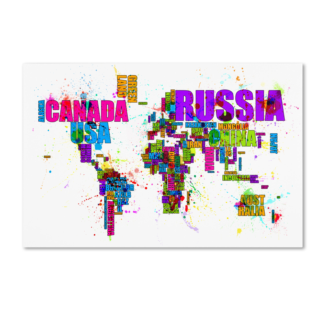 Michael Tompsett 'Text Map Of The World' Canvas Wall Art 35 X 47 Inches