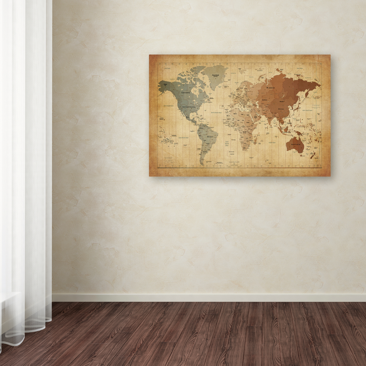 Michael Tompsett 'Time Zones Map Of The World' Canvas Wall Art 35 X 47 Inches