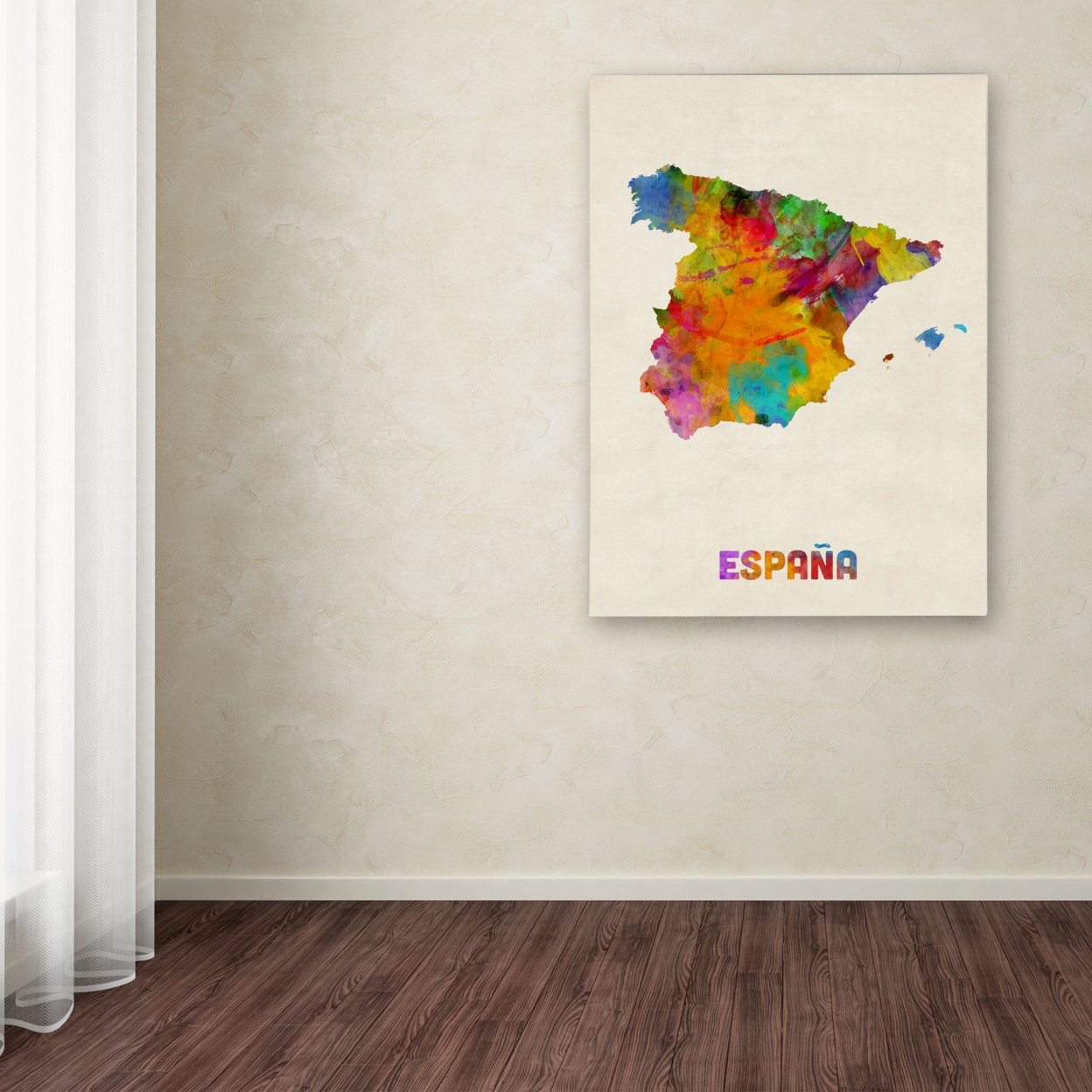 Michael Tompsett 'Spain Watercolor Map' Canvas Wall Art 35 X 47 Inches