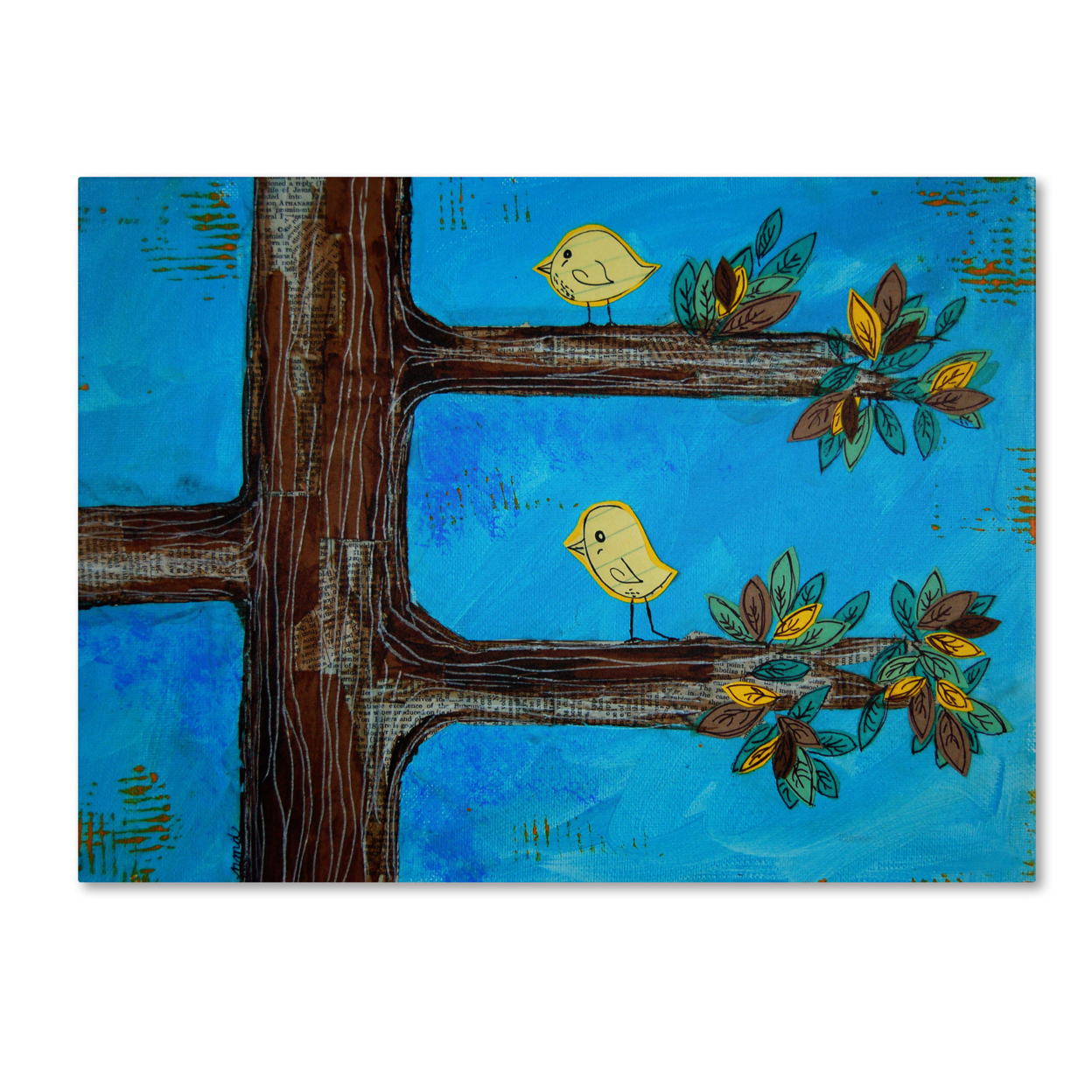 Nicole Dietz 'Birds In A Tree Mixed Media' Canvas Wall Art 35 X 47 Inches
