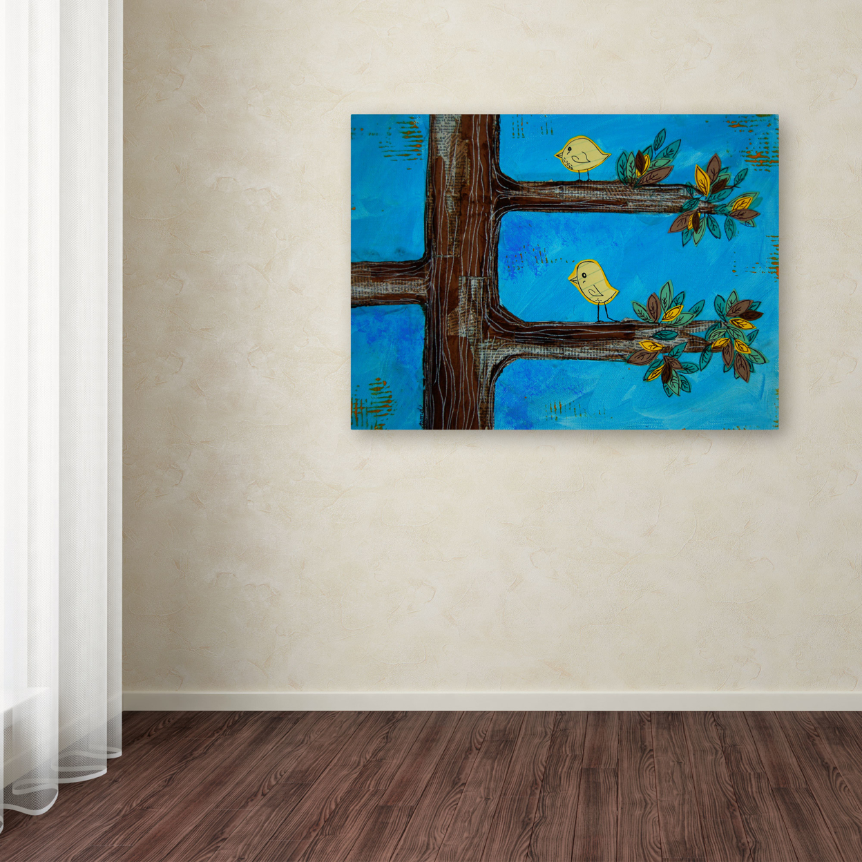 Nicole Dietz 'Birds In A Tree Mixed Media' Canvas Wall Art 35 X 47 Inches