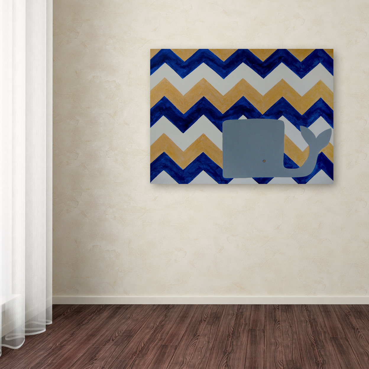Nicole Dietz 'Blue And Gold Whale Chevron' Canvas Wall Art 35 X 47 Inches
