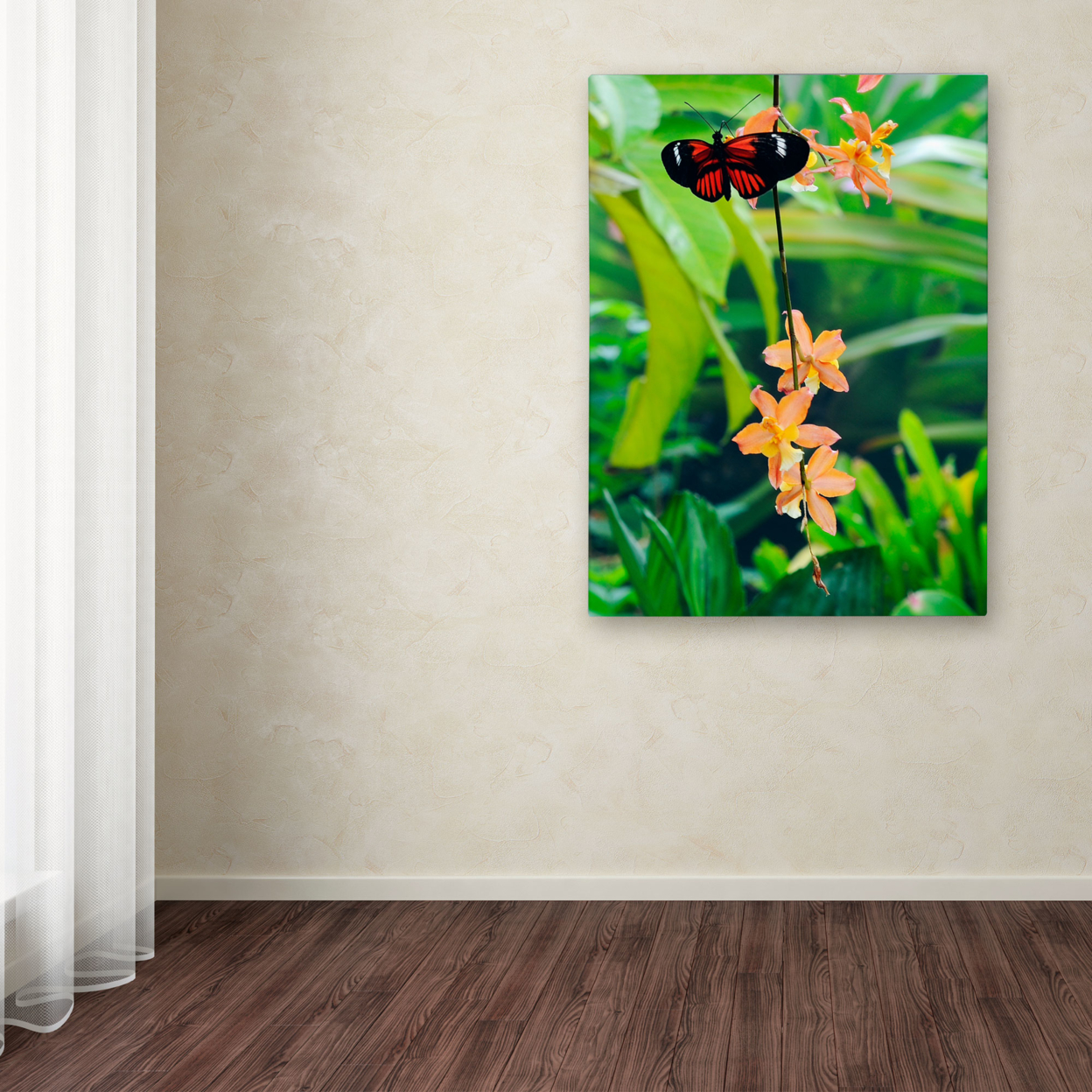 Kurt Shaffer 'Hecale Longwing On Orchid' Canvas Wall Art 35 X 47 Inches