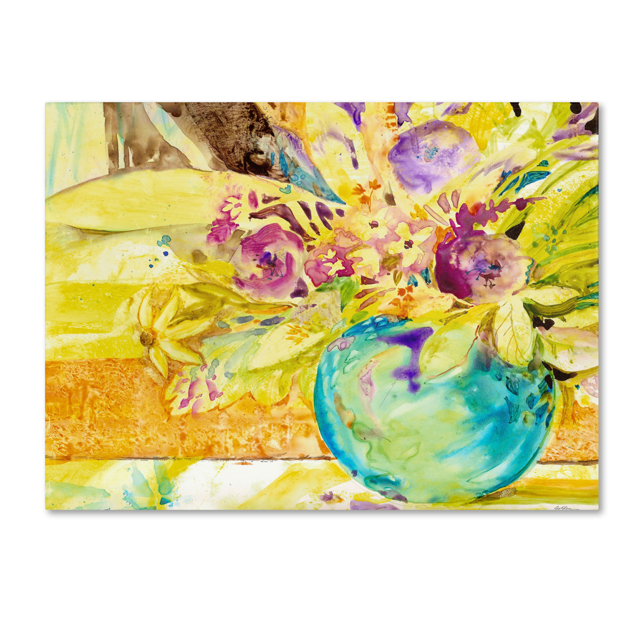 Sheila Golden 'The Aqua Vase' Canvas Wall Art 35 X 47 Inches
