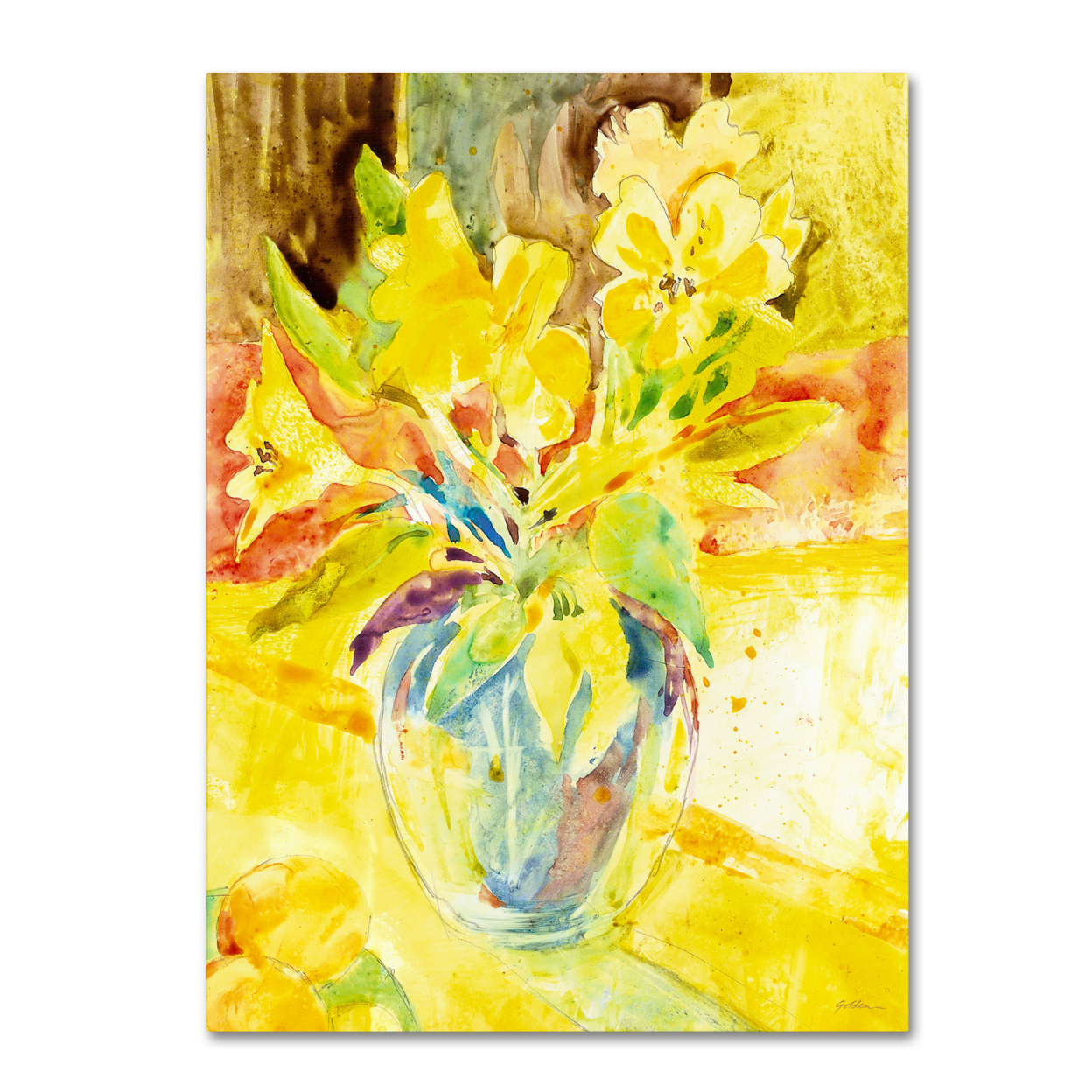 Sheila Golden 'Vase With Yellow Flowers' Canvas Wall Art 35 X 47 Inches
