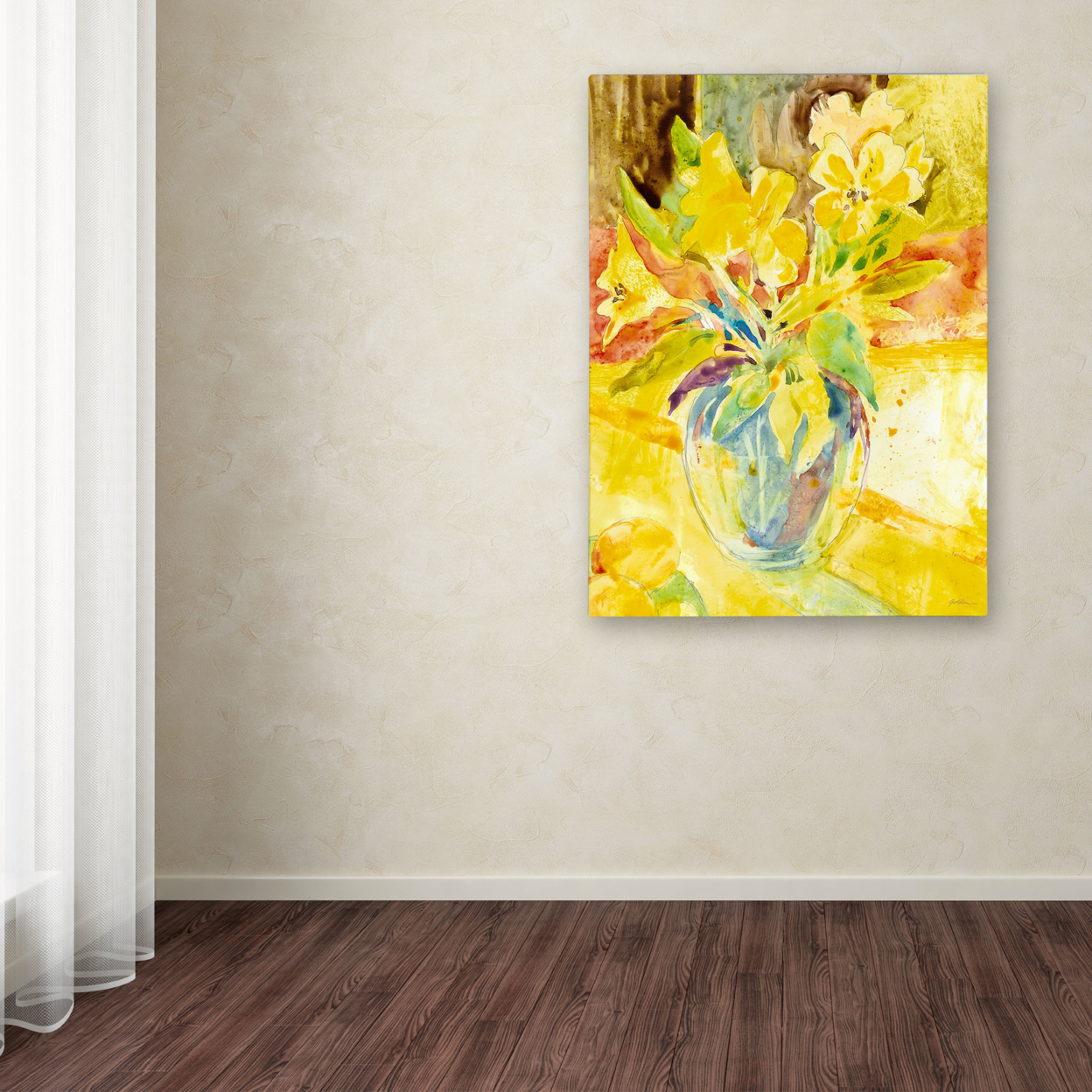 Sheila Golden 'Vase With Yellow Flowers' Canvas Wall Art 35 X 47 Inches