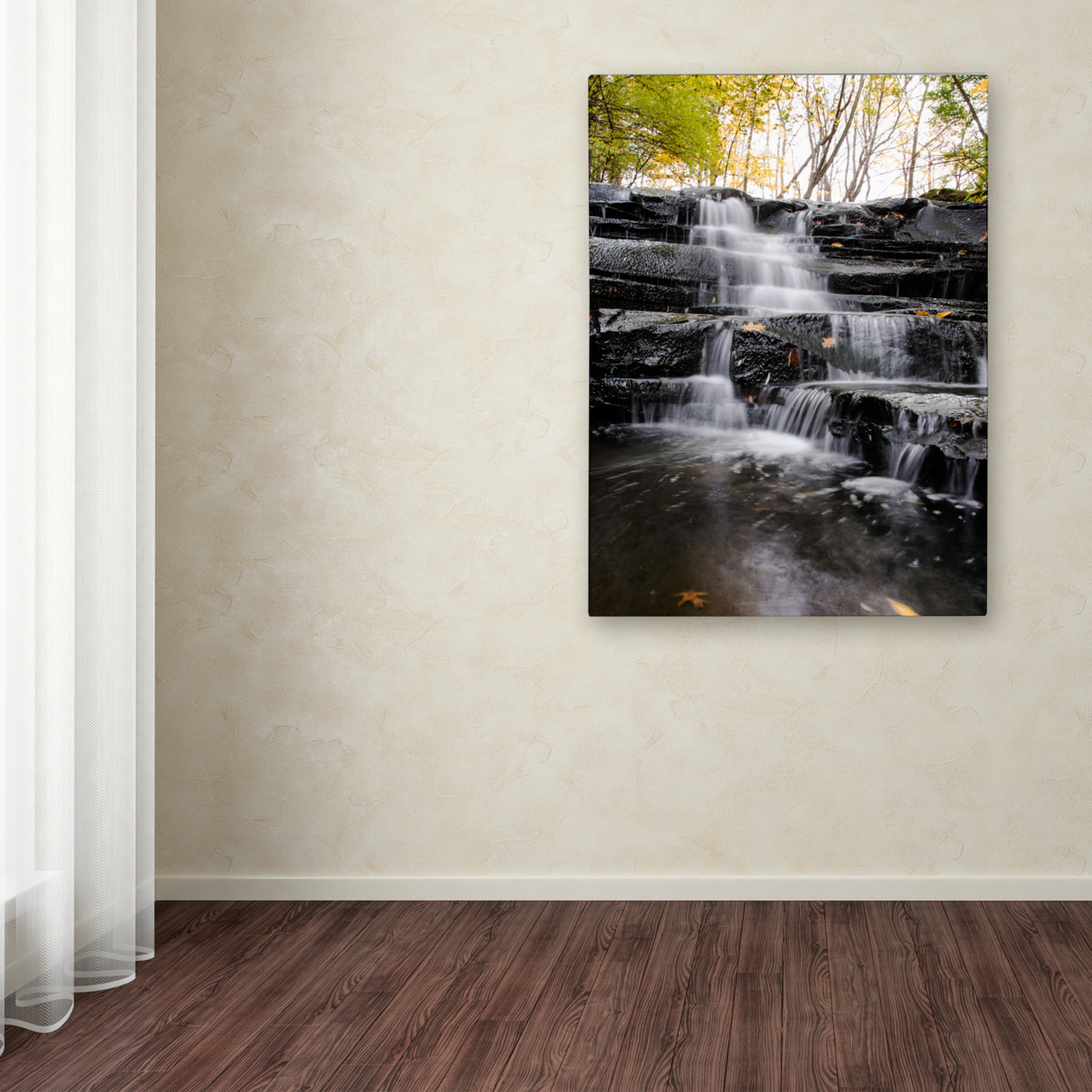Kurt Shaffer 'Waterfall At Lake View' Canvas Wall Art 35 X 47 Inches