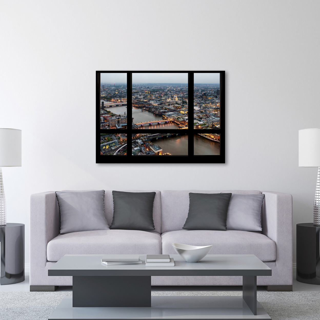 Philippe Hugonnard 'Window View London At Dusk 2' Canvas Wall Art 35 X 47 Inches