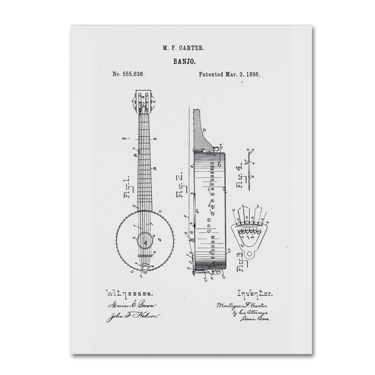 Claire Doherty 'Vintage Banjo Patent 1896 White' Canvas Wall Art 35 X 47 Inches