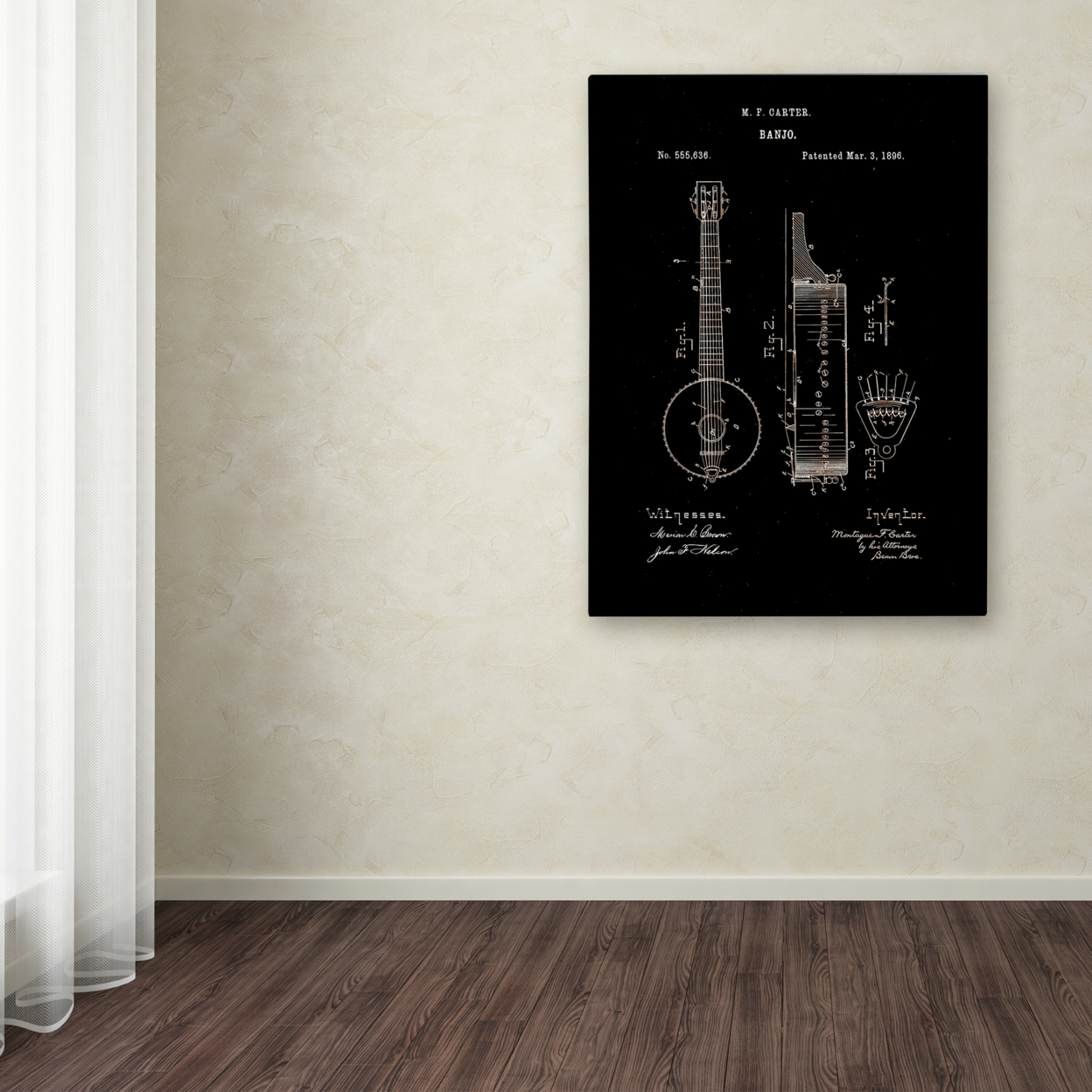 Claire Doherty 'Vintage Banjo Patent 1896 Black' Canvas Wall Art 35 X 47 Inches