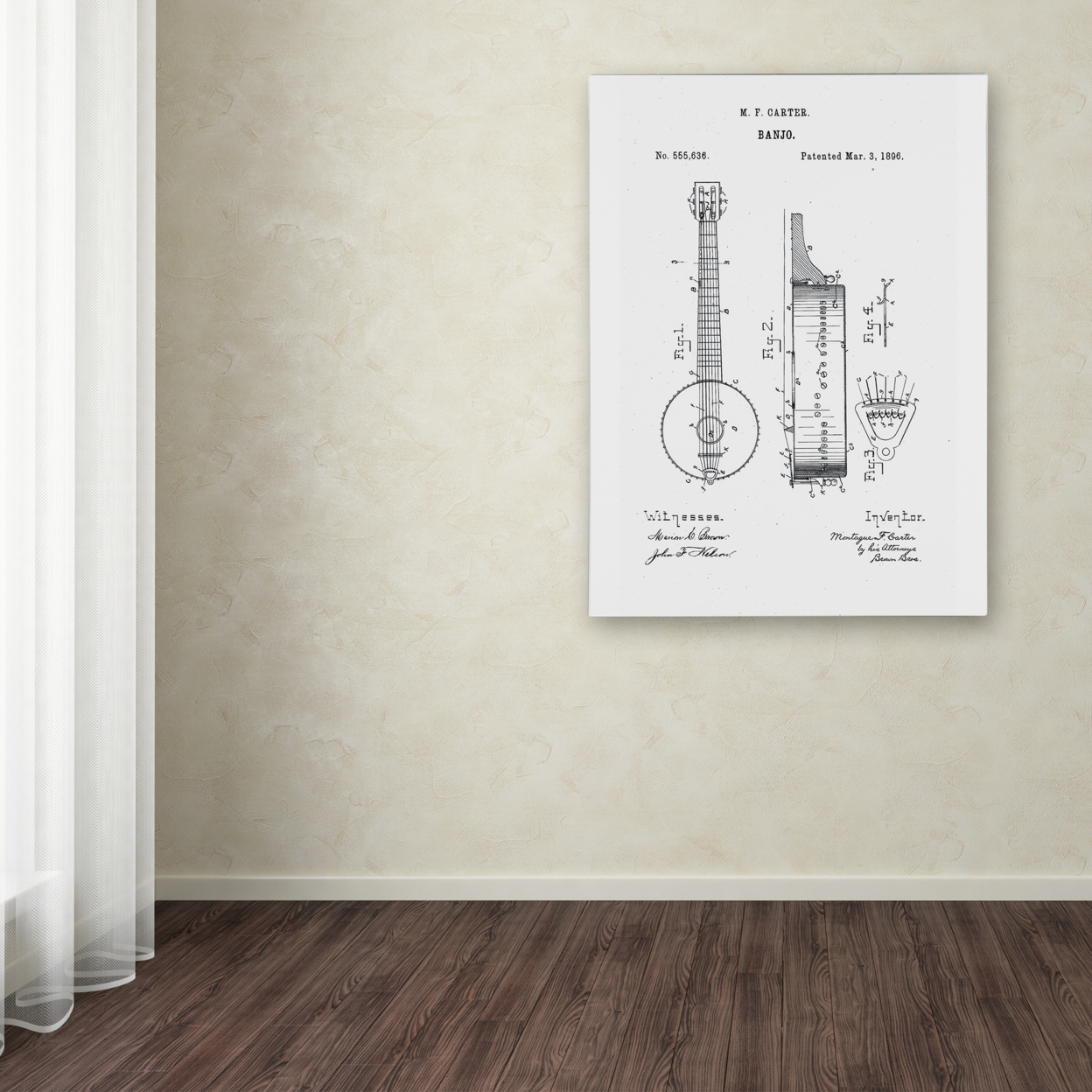 Claire Doherty 'Vintage Banjo Patent 1896 White' Canvas Wall Art 35 X 47 Inches