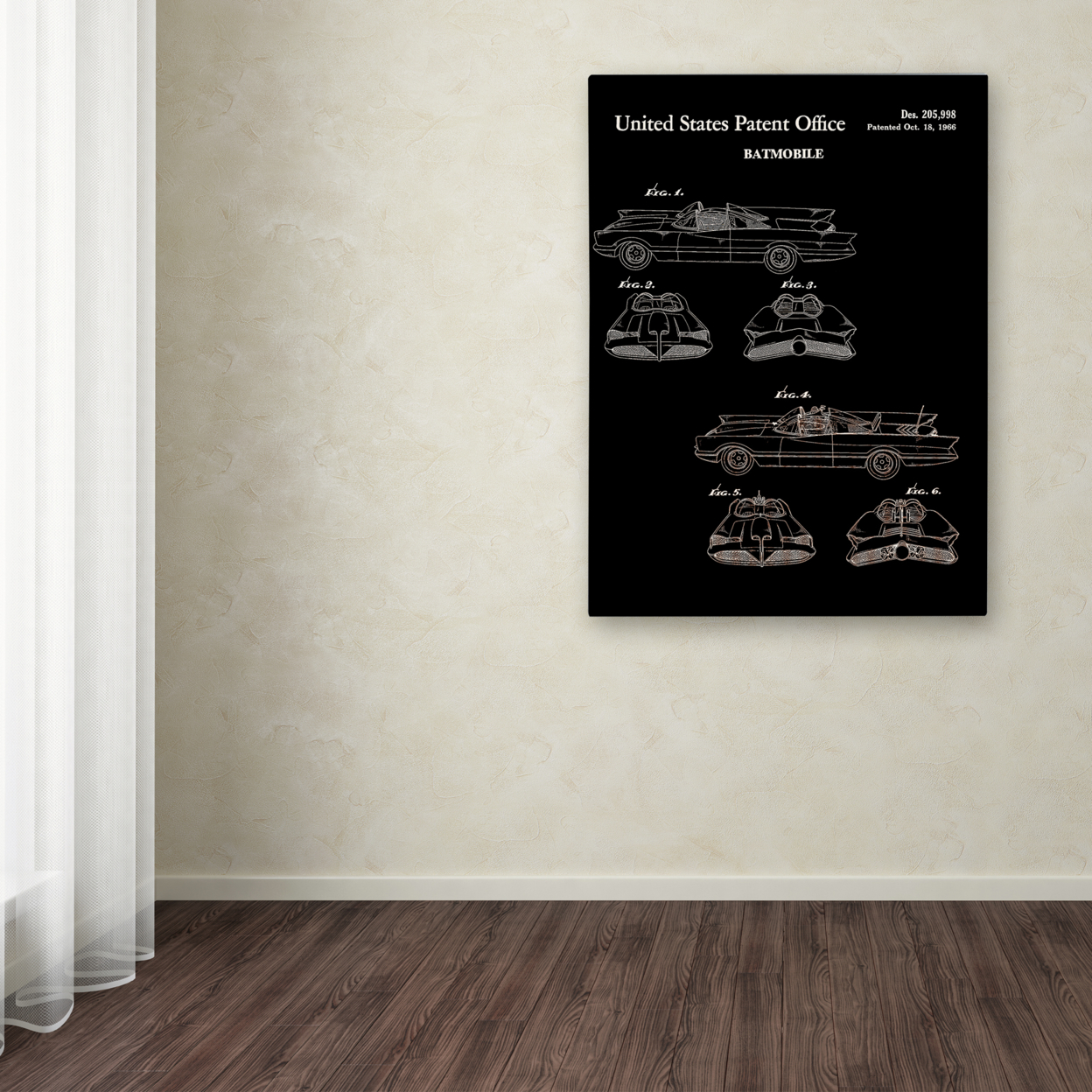 Claire Doherty 'Batmobile Car Patent 1966 Black' Canvas Wall Art 35 X 47 Inches