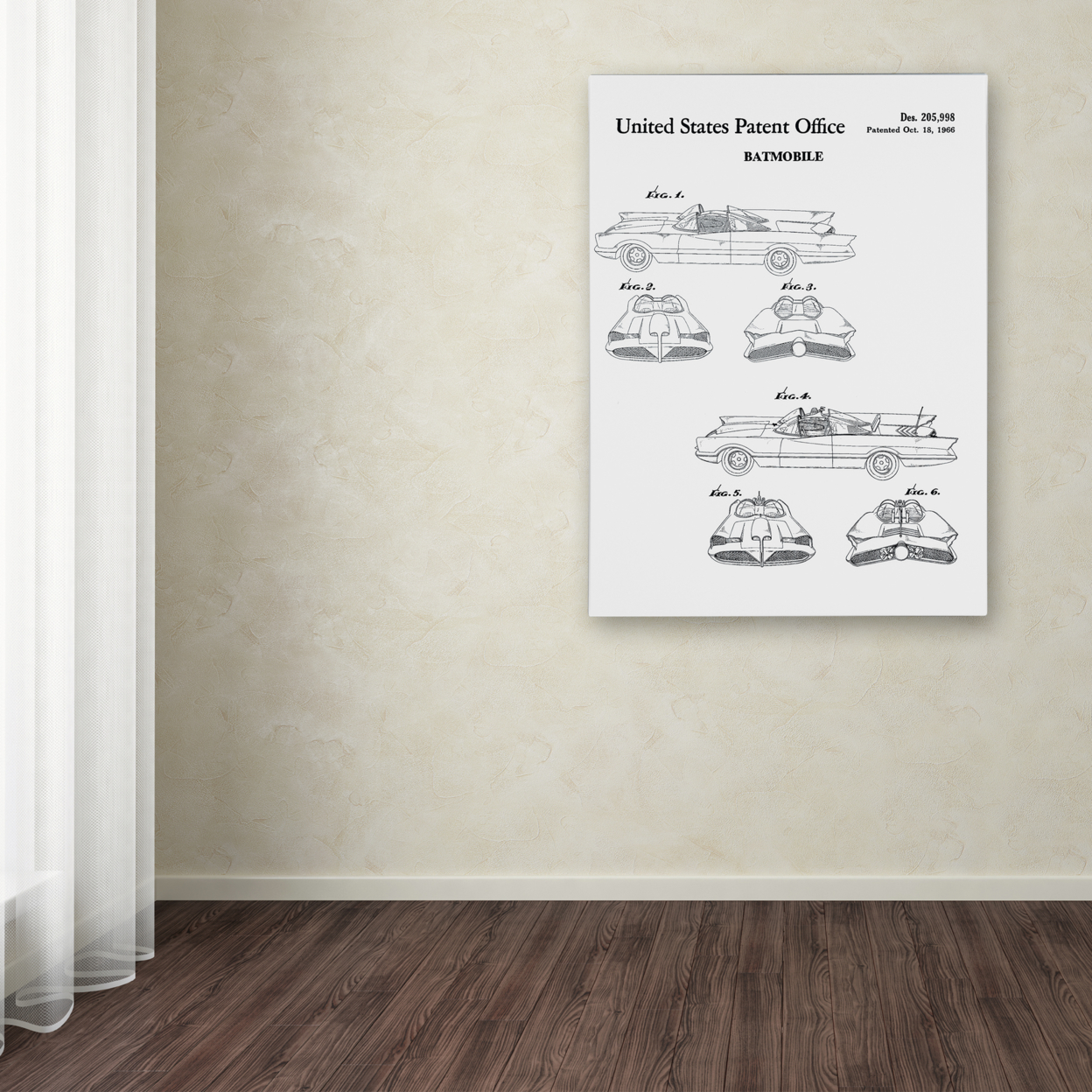 Claire Doherty 'Batmobile Car Patent 1966 White' Canvas Wall Art 35 X 47 Inches
