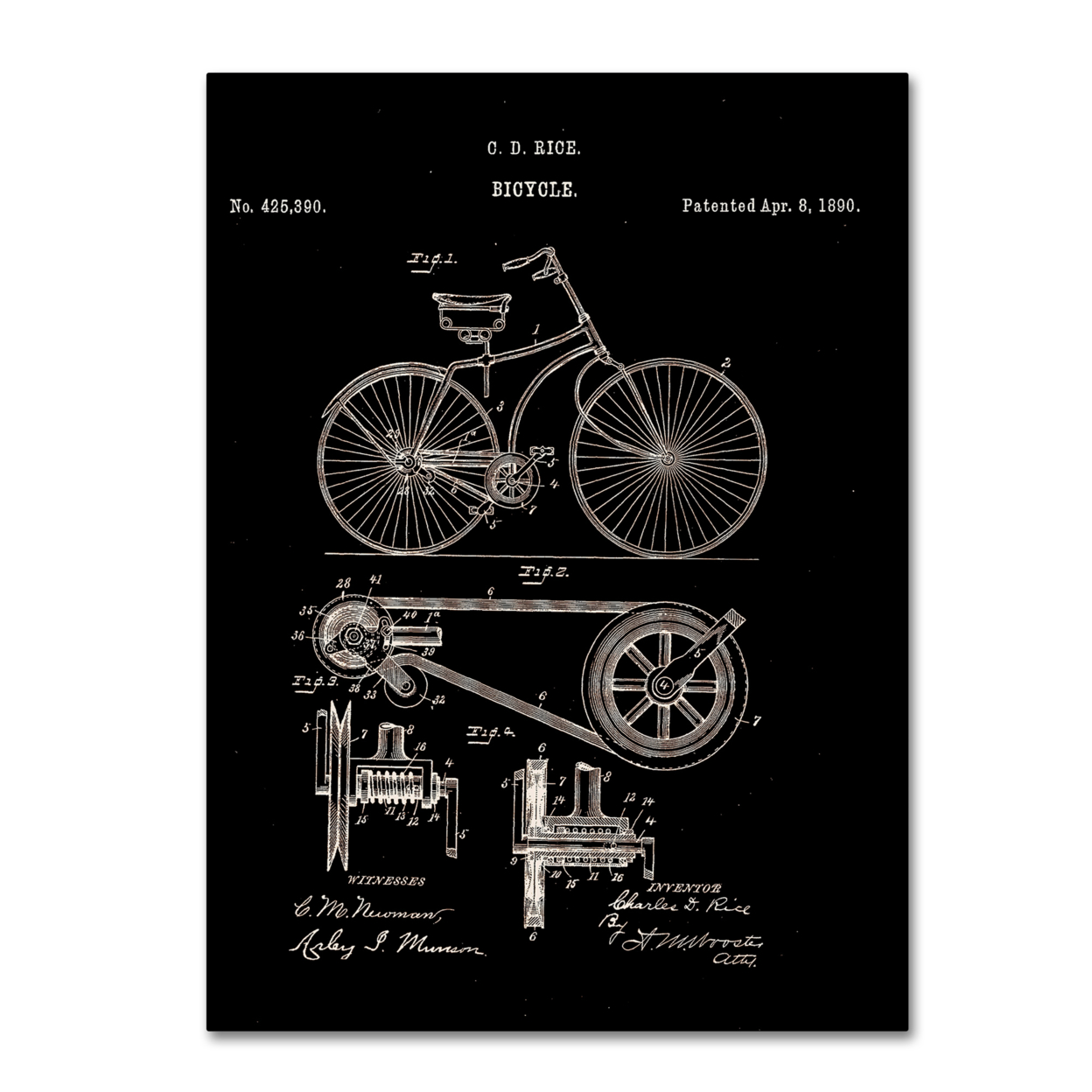 Claire Doherty 'Bicycle Patent 1890 Black' Canvas Wall Art 35 X 47 Inches
