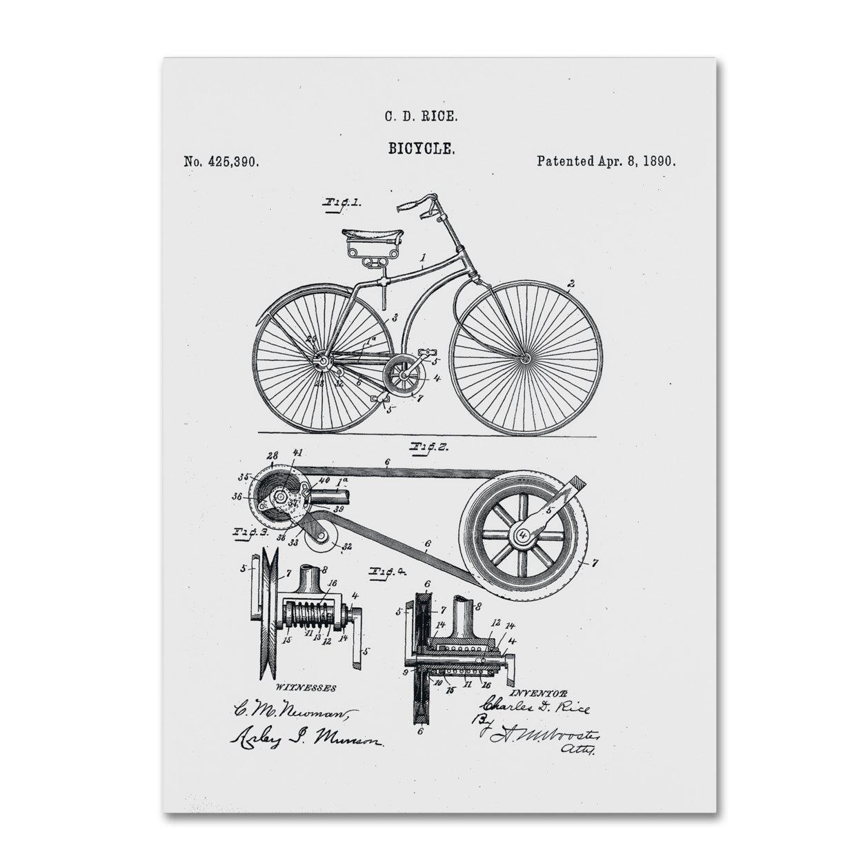 Claire Doherty 'Bicycle Patent 1890 White' Canvas Wall Art 35 X 47 Inches