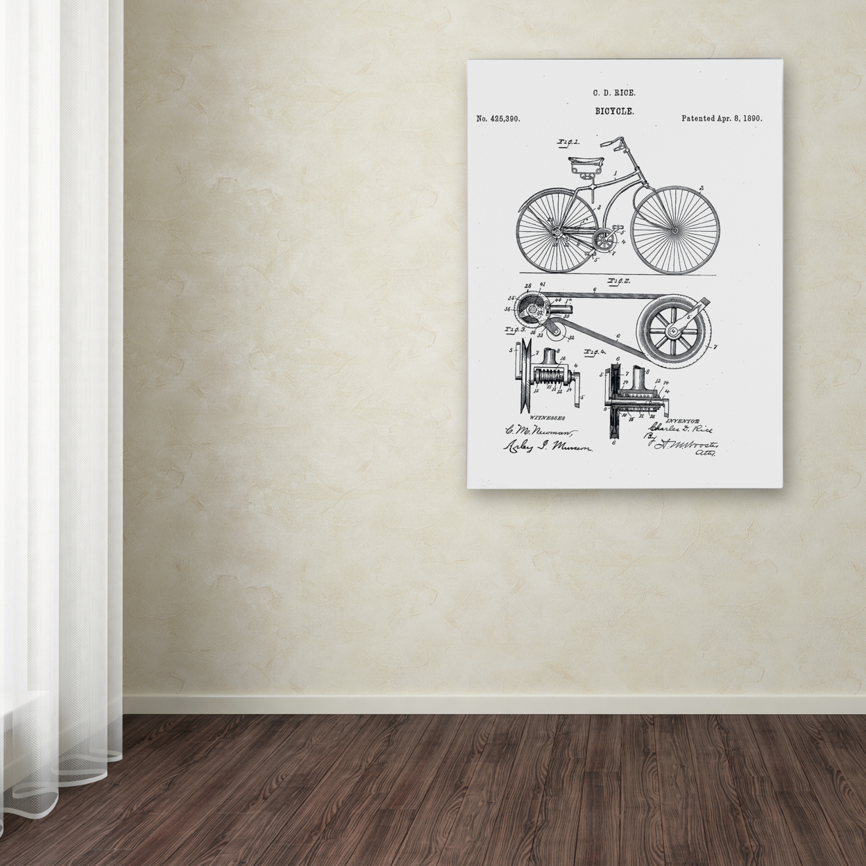 Claire Doherty 'Bicycle Patent 1890 White' Canvas Wall Art 35 X 47 Inches