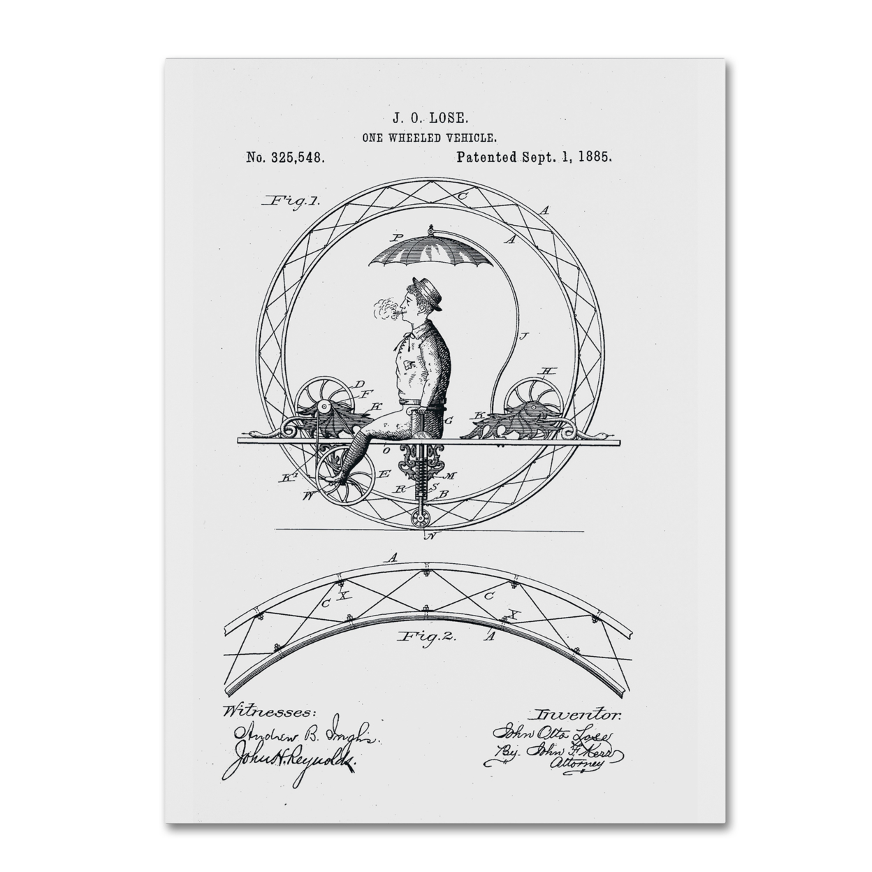 Claire Doherty 'One Wheeled Vehicle Patent 1885 White' Canvas Wall Art 35 X 47 Inches
