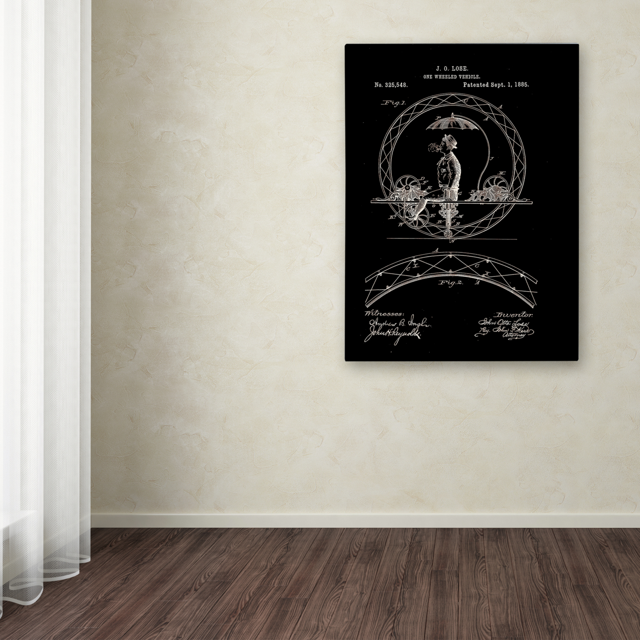 Claire Doherty 'One Wheeled Vehicle Patent 1885 Black' Canvas Wall Art 35 X 47 Inches