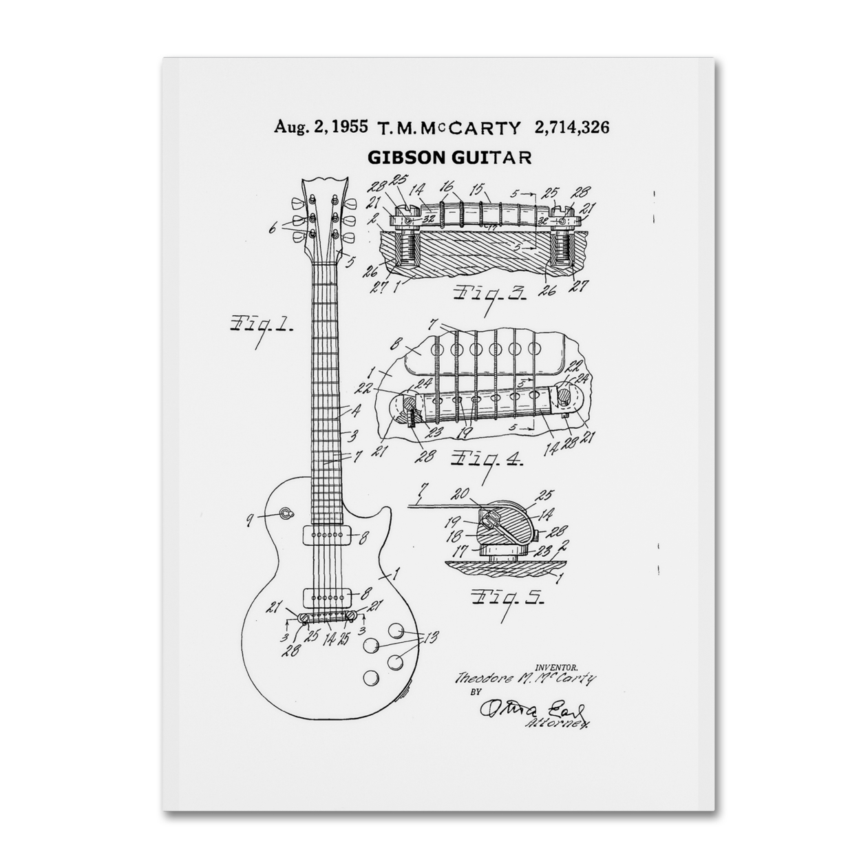 Claire Doherty '1955 Mccarty Gibson Guitar Patent White' Canvas Wall Art 35 X 47 Inches