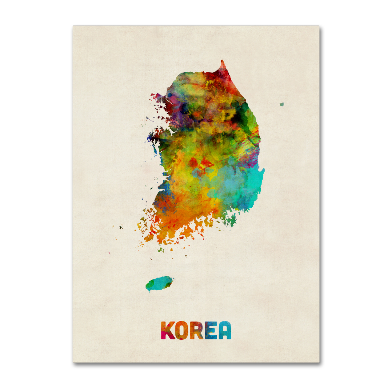 Michael Tompsett 'Korea Watercolor Map' Canvas Wall Art 35 X 47 Inches