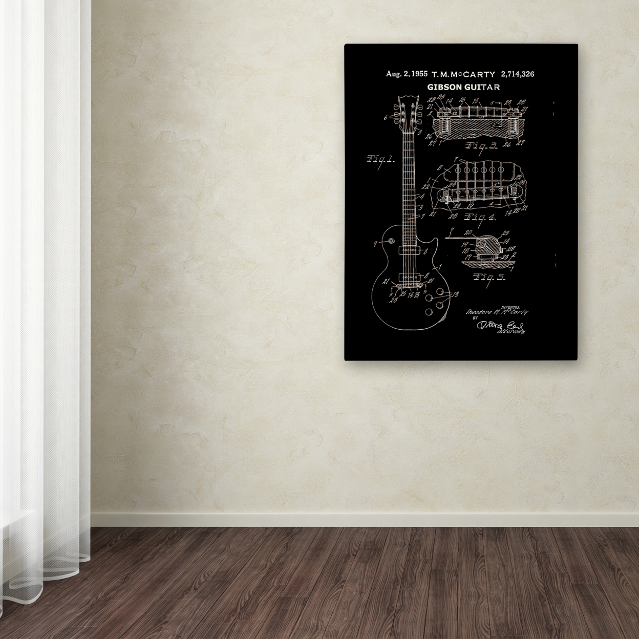 Claire Doherty '1955 Mccarty Gibson Guitar Patent Black' Canvas Wall Art 35 X 47 Inches