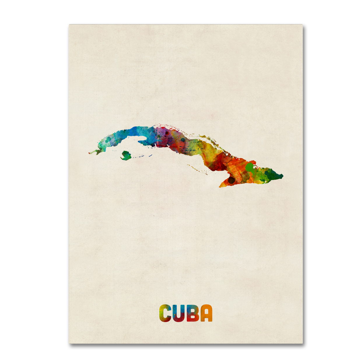 Michael Tompsett 'Cuba Watercolor Map' Canvas Wall Art 35 X 47 Inches