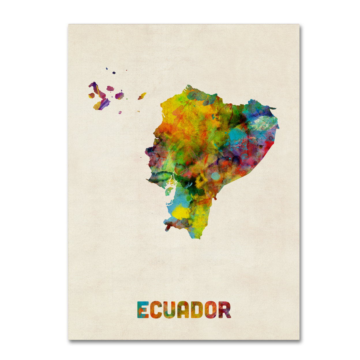Michael Tompsett 'Ecuador Watercolor Map' Canvas Wall Art 35 X 47 Inches