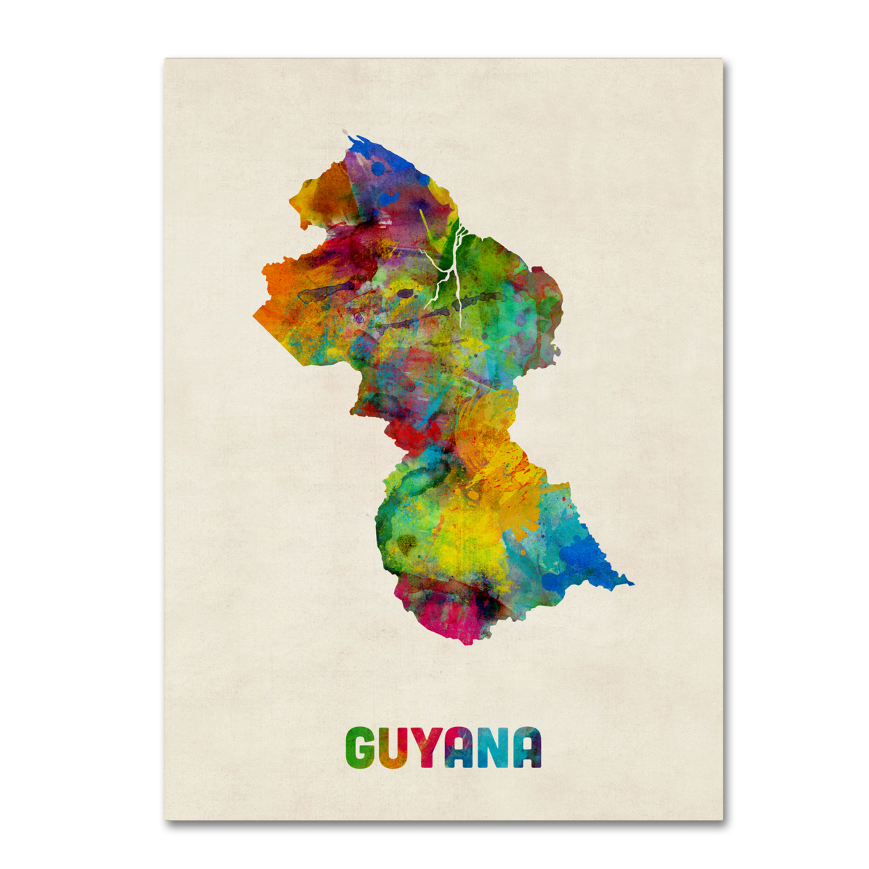 Michael Tompsett 'Guyana Watercolor Map' Canvas Wall Art 35 X 47 Inches
