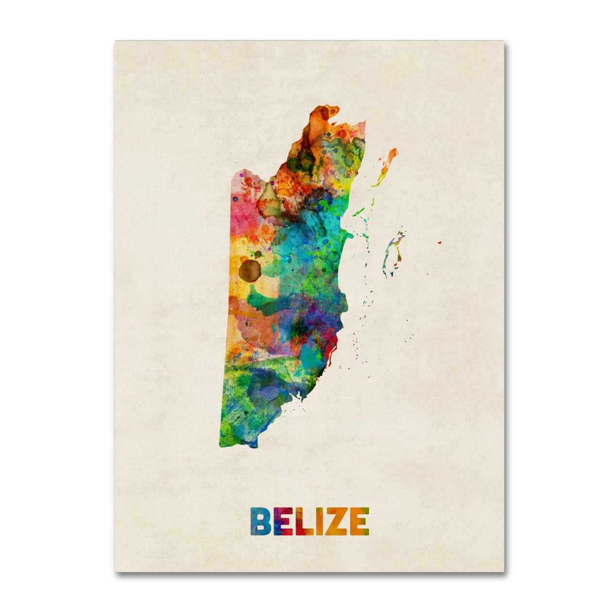Michael Tompsett 'Belize Watercolor Map' Canvas Wall Art 35 X 47 Inches