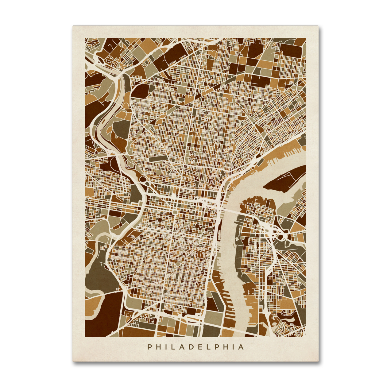 Michael Tompsett 'Philadelphia Pennsylvania Street Map II' Canvas Wall Art 35 X 47 Inches
