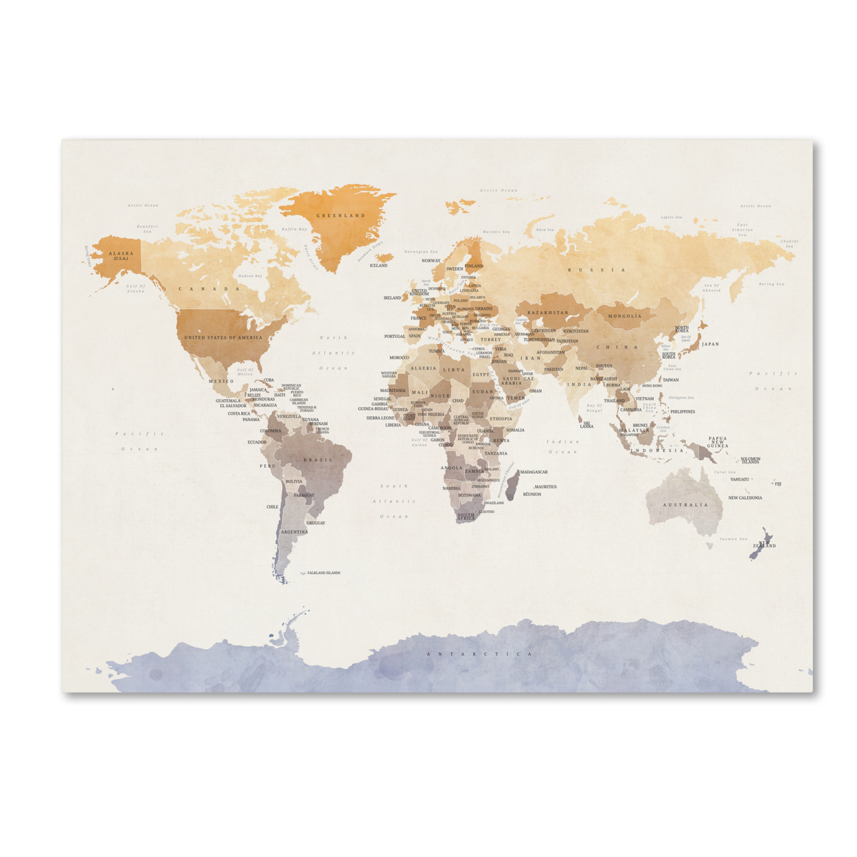 Michael Tompsett 'Watercolour Political Map Of The World' Canvas Wall Art 35 X 47 Inches
