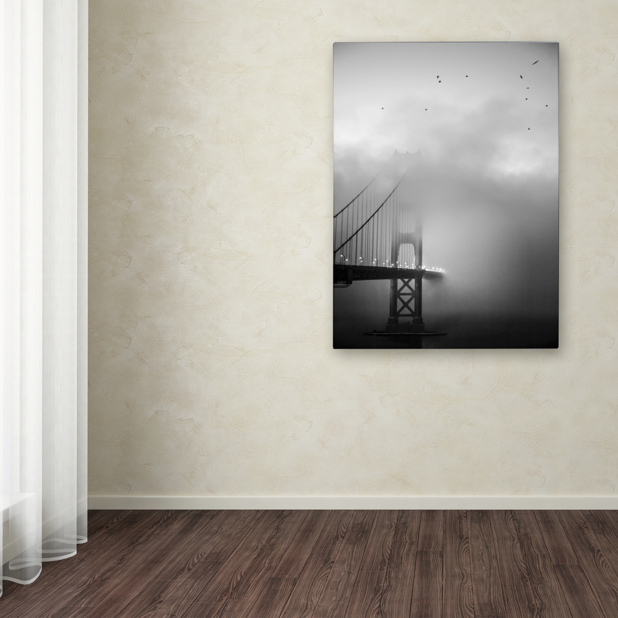 Moises Levy 'Golden Gate And Birds' Canvas Wall Art 35 X 47 Inches