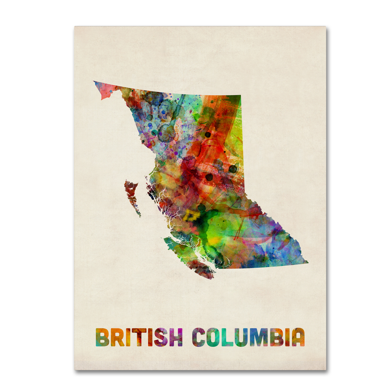 Michael Tompsett 'British Columbia Watercolor Map' Canvas Wall Art 35 X 47 Inches