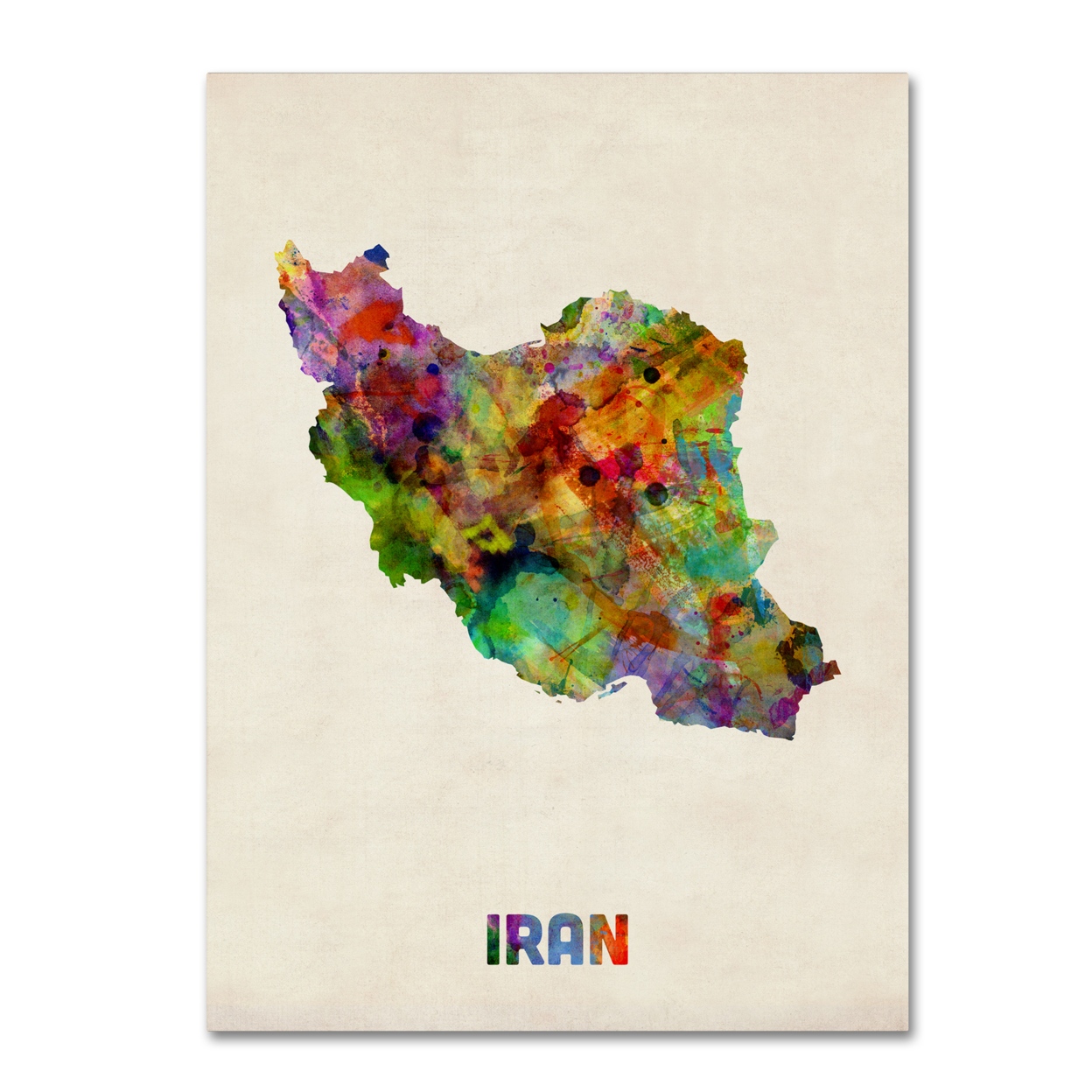 Michael Tompsett 'Iran Watercolor Map' Canvas Wall Art 35 X 47 Inches