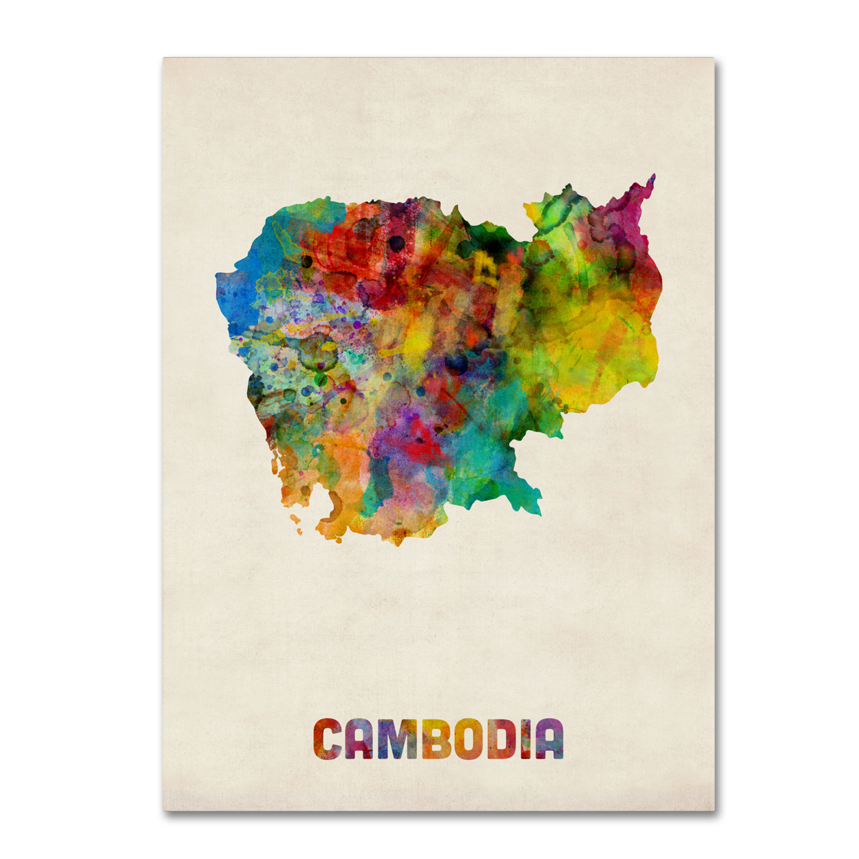 Michael Tompsett 'Cambodia Watercolor Map' Canvas Wall Art 35 X 47 Inches