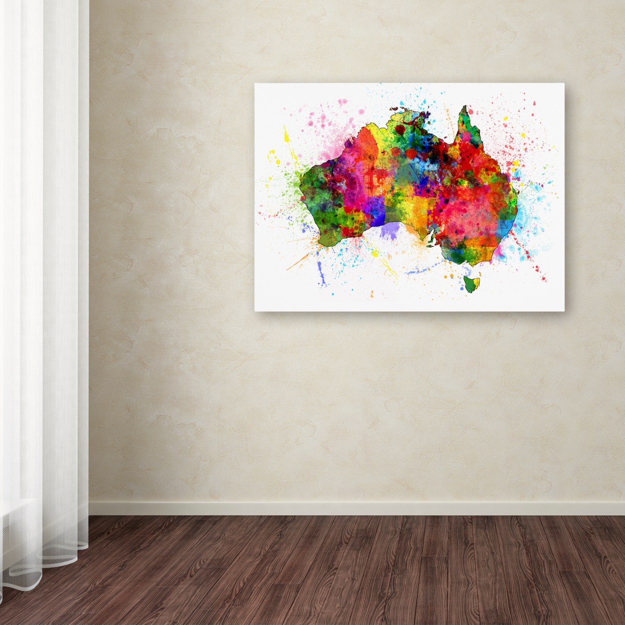Michael Tompsett 'Australia Paint Splashes Map' Canvas Wall Art 35 X 47 Inches