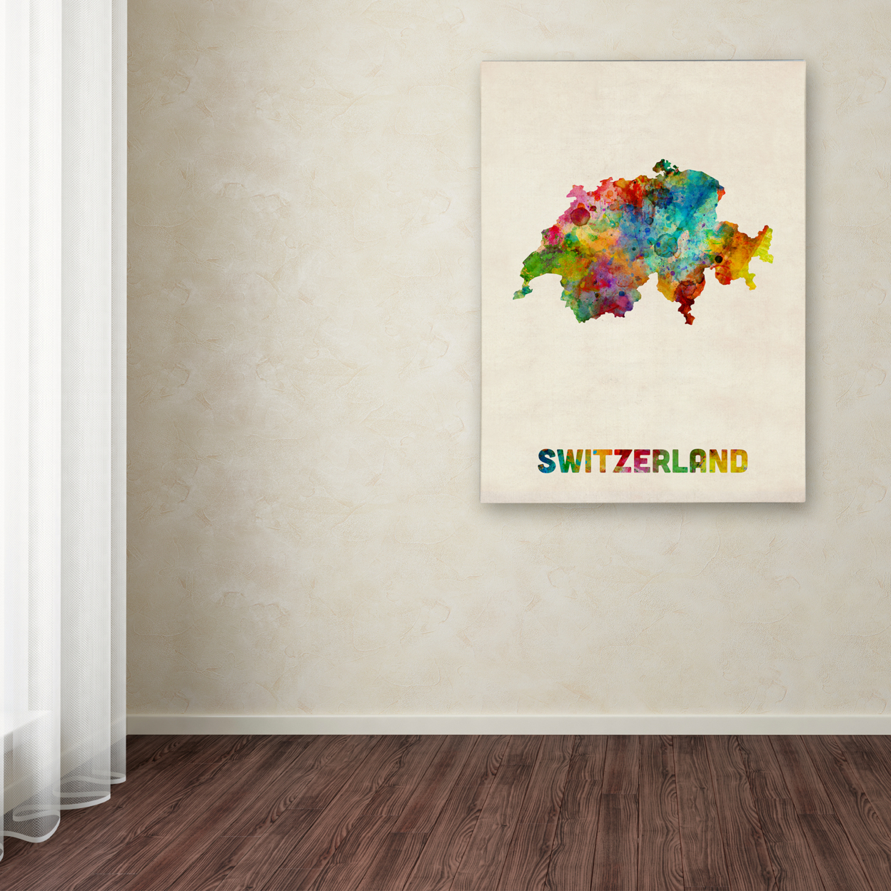Michael Tompsett 'Switzerland Watercolor Map' Canvas Wall Art 35 X 47 Inches