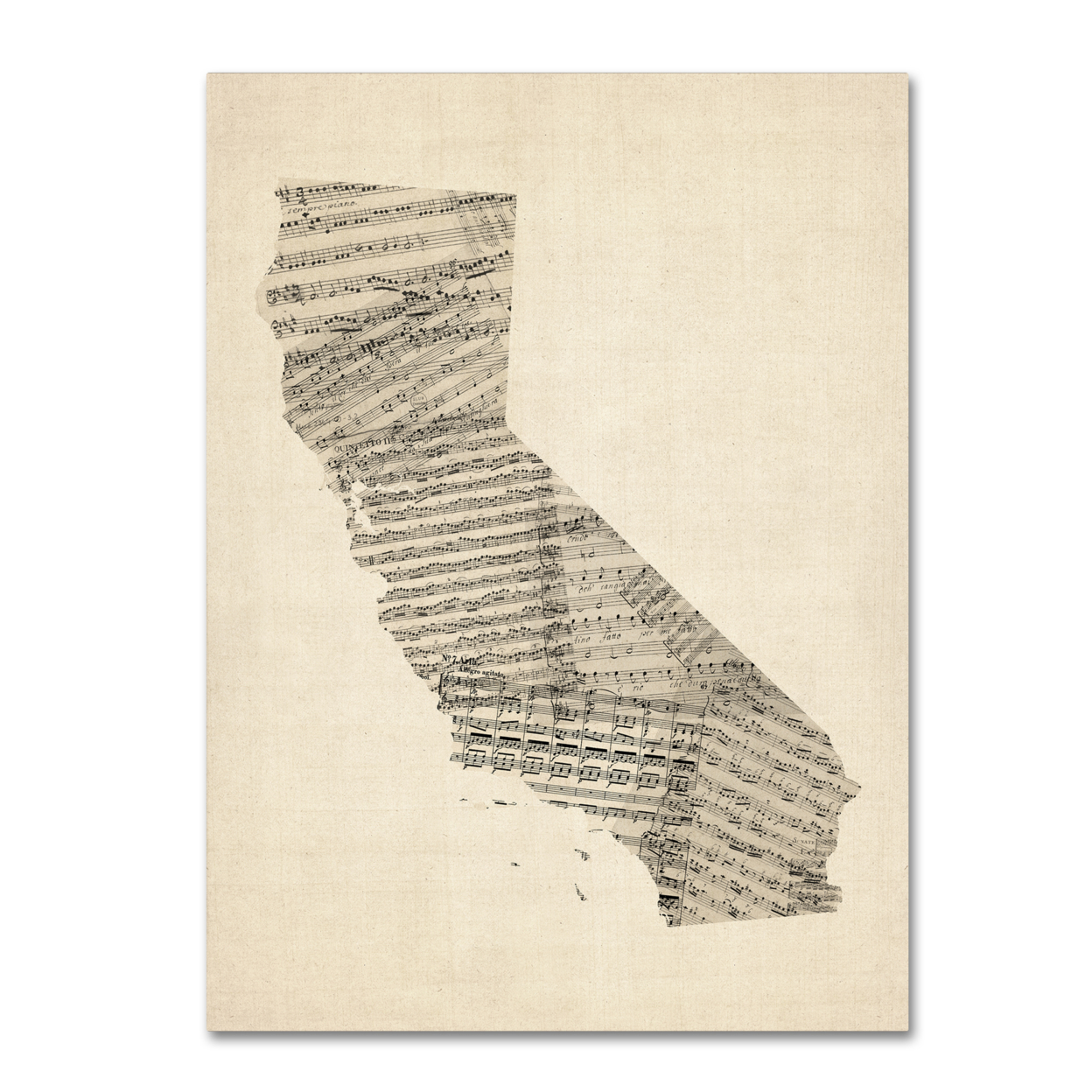 Michael Tompsett 'Old Sheet Music Map Of California' Canvas Wall Art 35 X 47 Inches