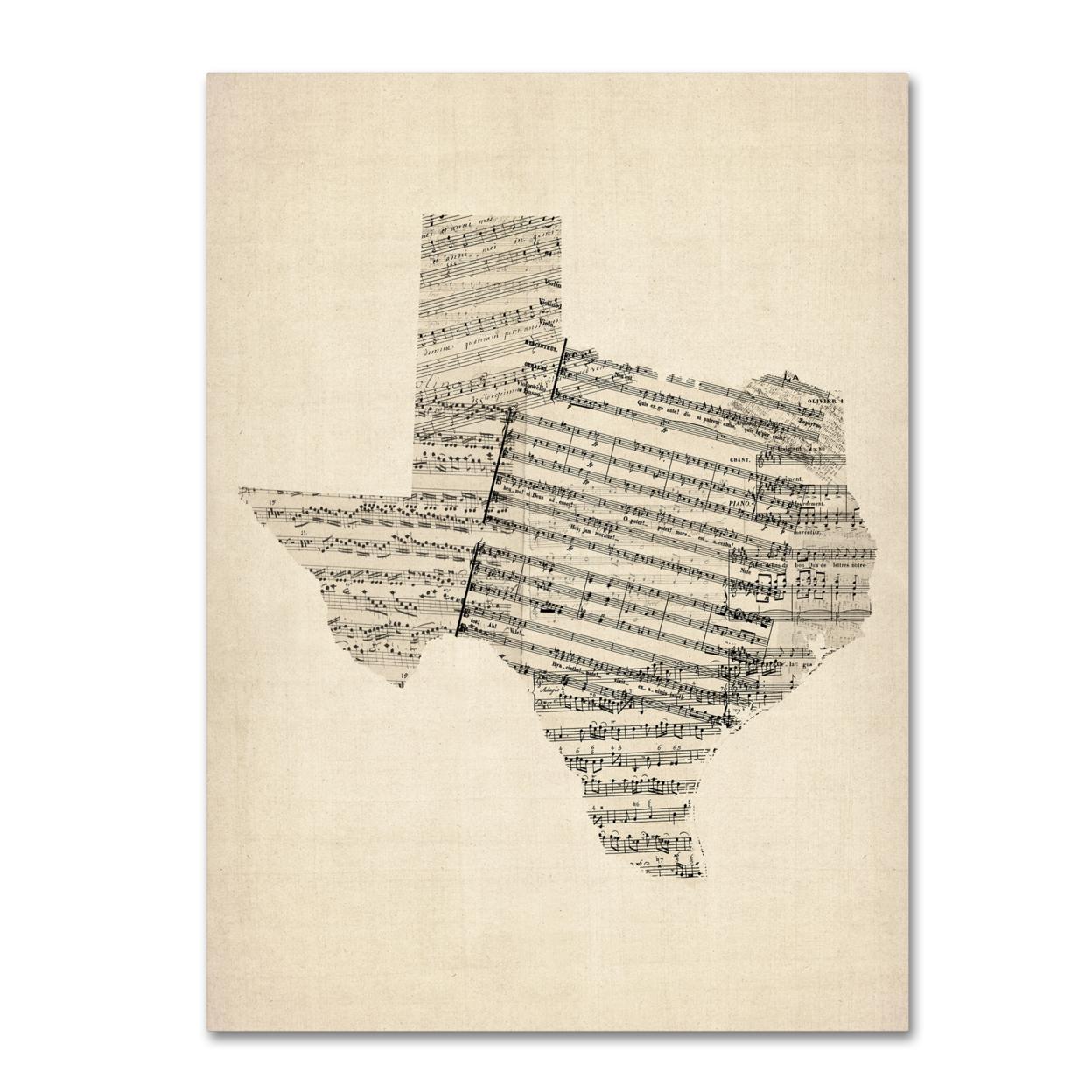 Michael Tompsett 'Old Sheet Music Map Of Texas' Canvas Wall Art 35 X 47 Inches